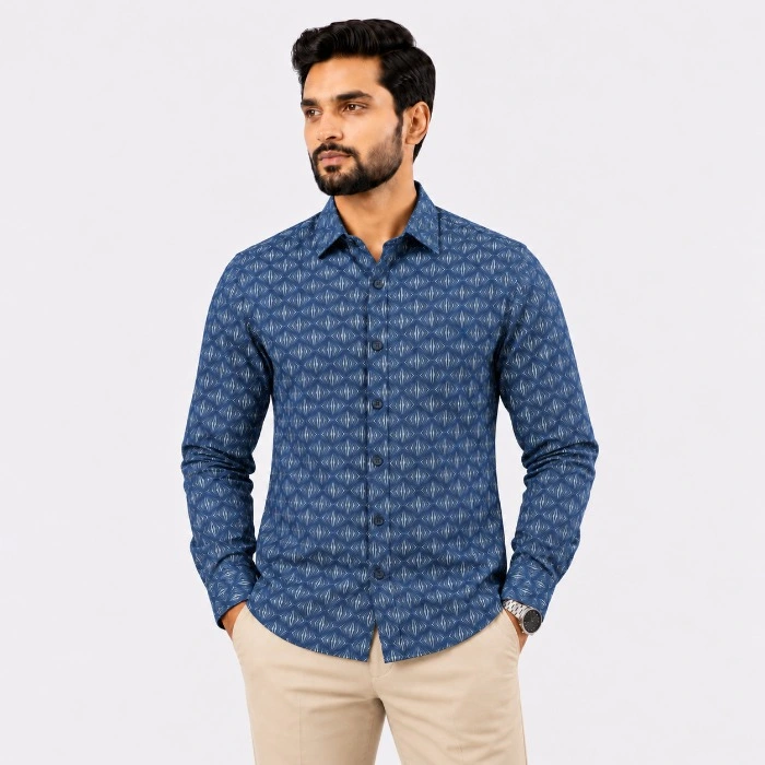 Signature Men S Casual Slim Fit Printed Long Sleeve Shirt